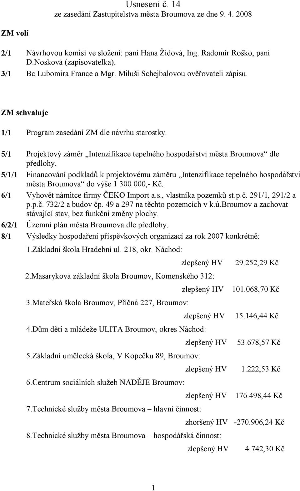 5/1 Projektový záměr Intenzifikace tepelného hospodářství města Broumova dle předlohy.