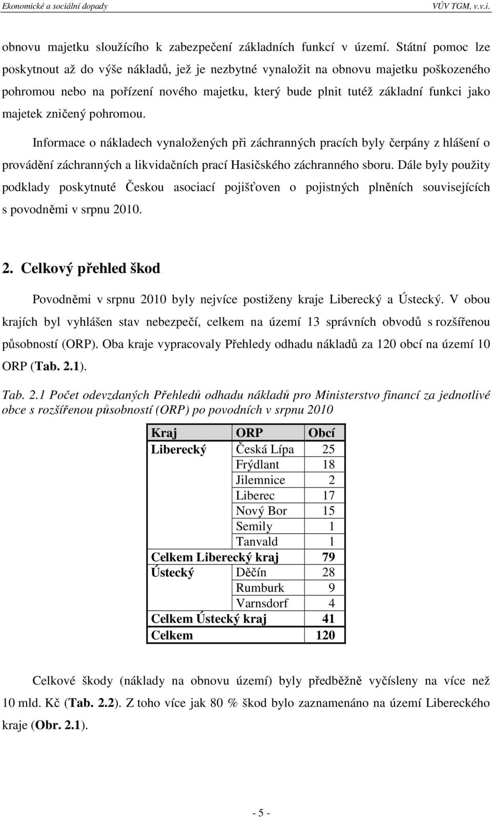 zničený pohromou. Informace o nákladech vynaložených při záchranných pracích byly čerpány z hlášení o provádění záchranných a likvidačních prací Hasičského záchranného sboru.