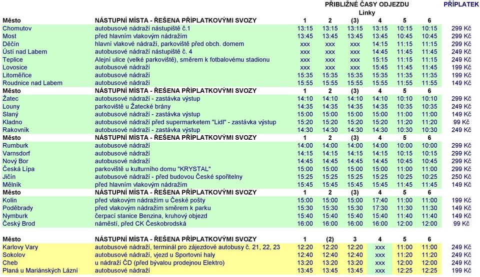 domem xxx xxx xxx 14:15 11:15 11:15 299 Kč Ústí nad Labem autobusové nádraţí nástupiště č.