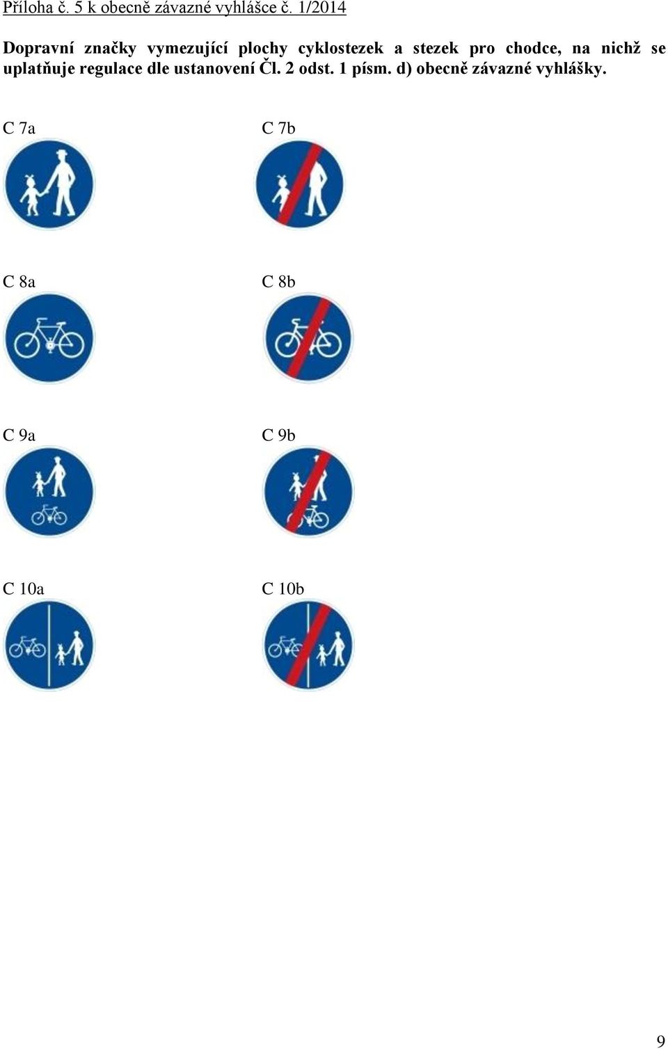 pro chodce, na nichž se uplatňuje regulace dle ustanovení Čl.