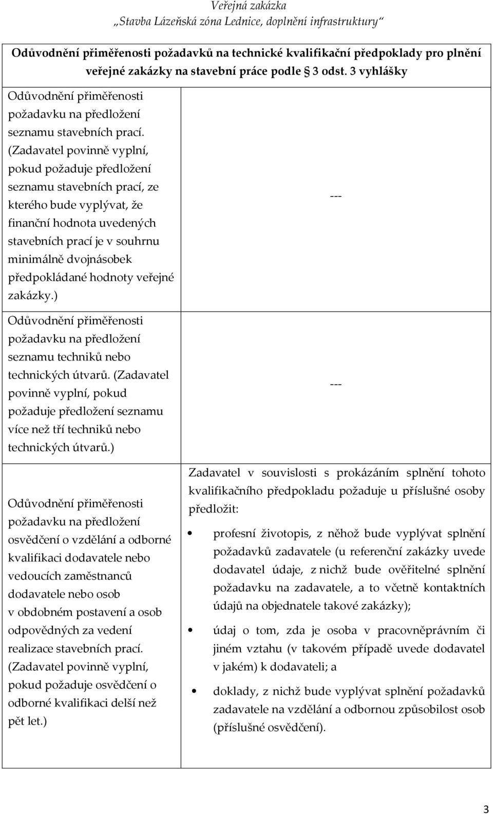 předpokládané hodnoty veřejné zakázky.) seznamu techniků nebo technických útvarů. (Zadavatel povinně vyplní, pokud požaduje předložení seznamu více než tří techniků nebo technických útvarů.