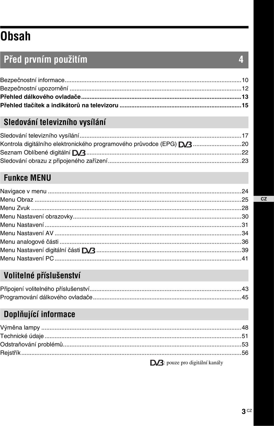..22 Sledování obrazu z připojeného zařízení...23 Funkce MENU Navigace v menu...24 Menu Obraz...25 Menu Zvuk...28 Menu Nastavení obrazovky...30 Menu Nastavení...31 Menu Nastavení AV.