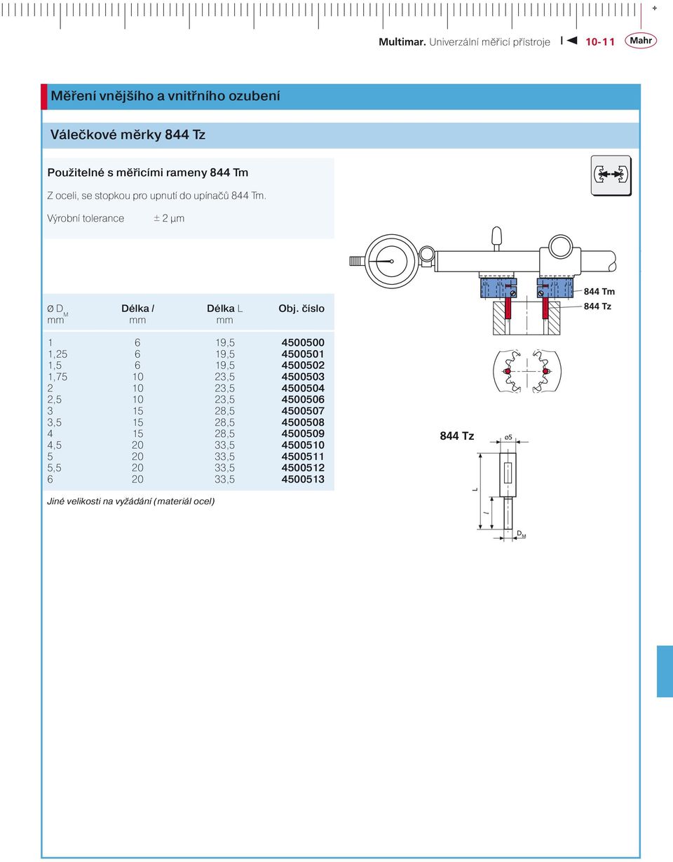 číslo mm mm mm 844 Tz 1 19,5 4500500 1,25 19,5 4500501 1,5 19,5 4500502 1,75 10 23,5 4500503 2 10 23,5 4500504 2,5 10 23,5