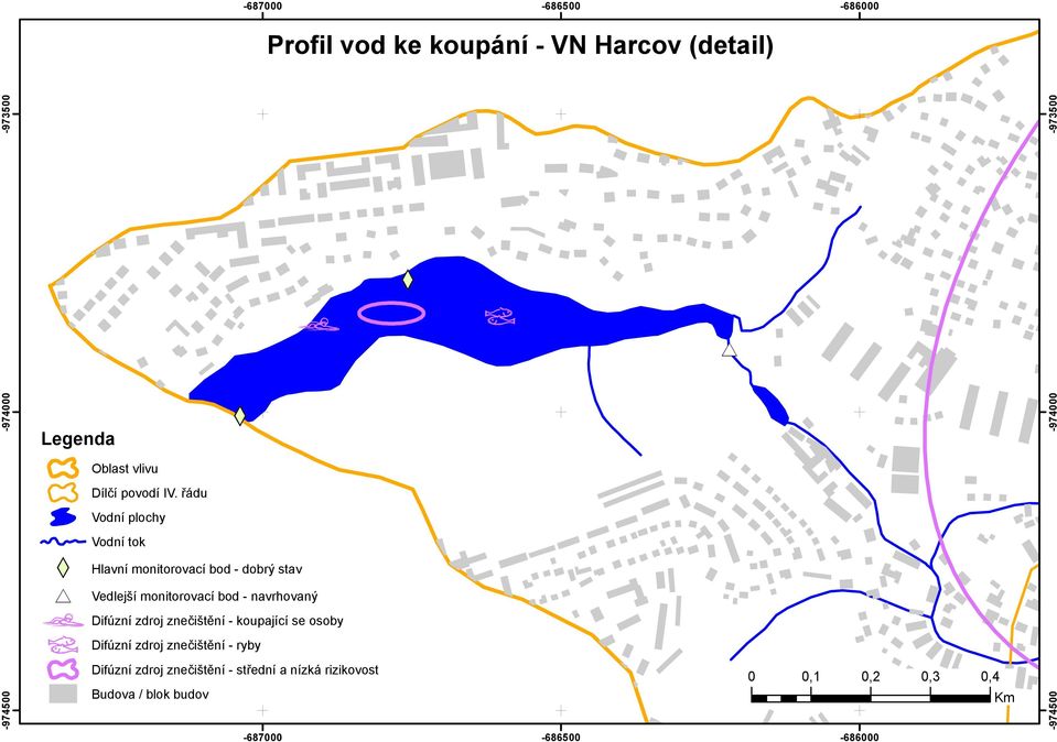 řádu Vodní plochy Vodní tok Hlavní monitorovací bod - dobrý stav #* Vedlejší monitorovací bod - navrhovaný