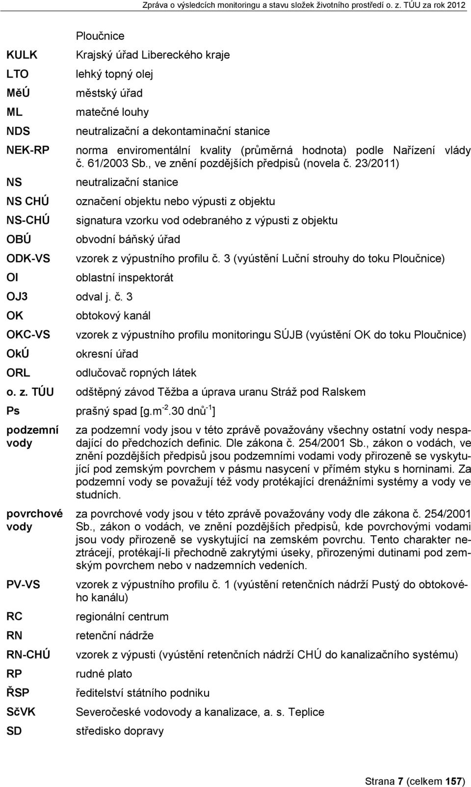 23/2011) neutralizační stanice označení objektu nebo výpusti z objektu signatura vzorku vod odebraného z výpusti z objektu obvodní báňský úřad vzorek z výpustního profilu č.