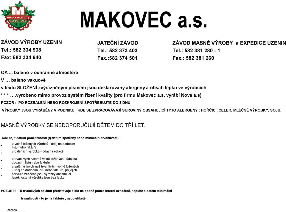 MAKOVEC a.s. složení masných výrobků platné od - PDF Stažení zdarma
