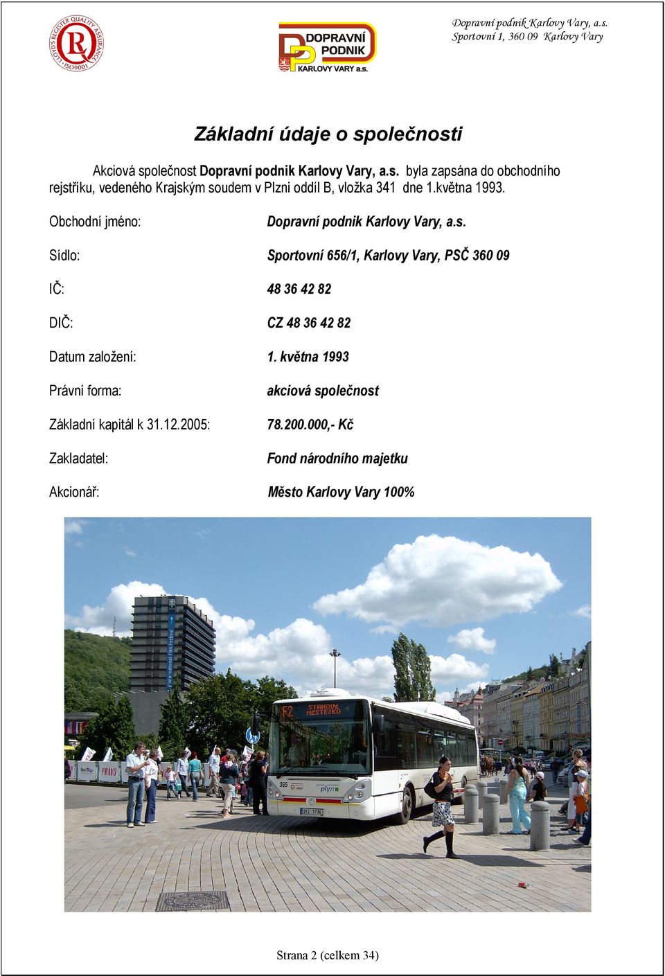 Sídlo: Sportovní 656/1, Karlovy Vary, PSČ 360 09 IČ: 48 36 42 82 DIČ: CZ 48 36 42 82 Datum založení: 1.