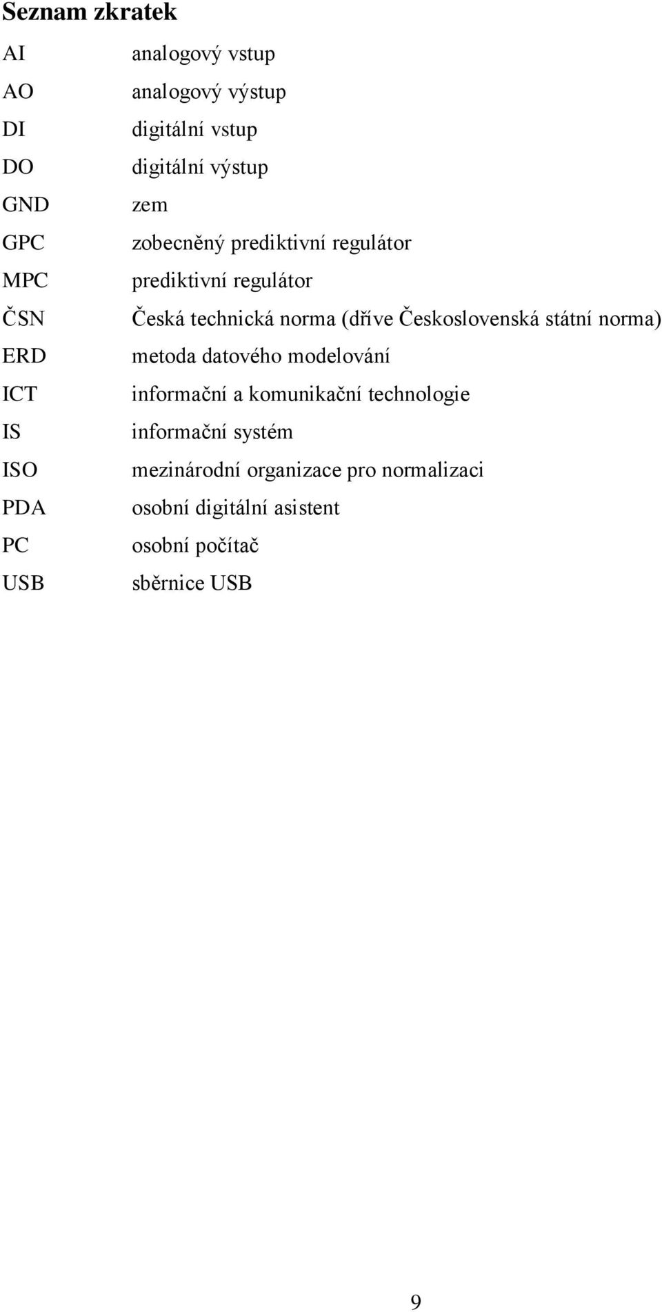 státní norma) ERD metoda datového modelování ICT informační a komunikační technologie IS informační systém
