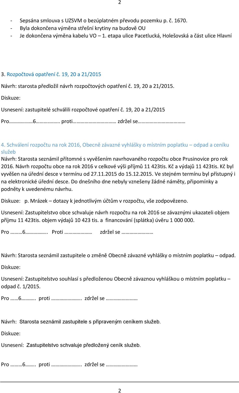 19, 20 a 21/2015 Pro 6... proti zdržel se 4.