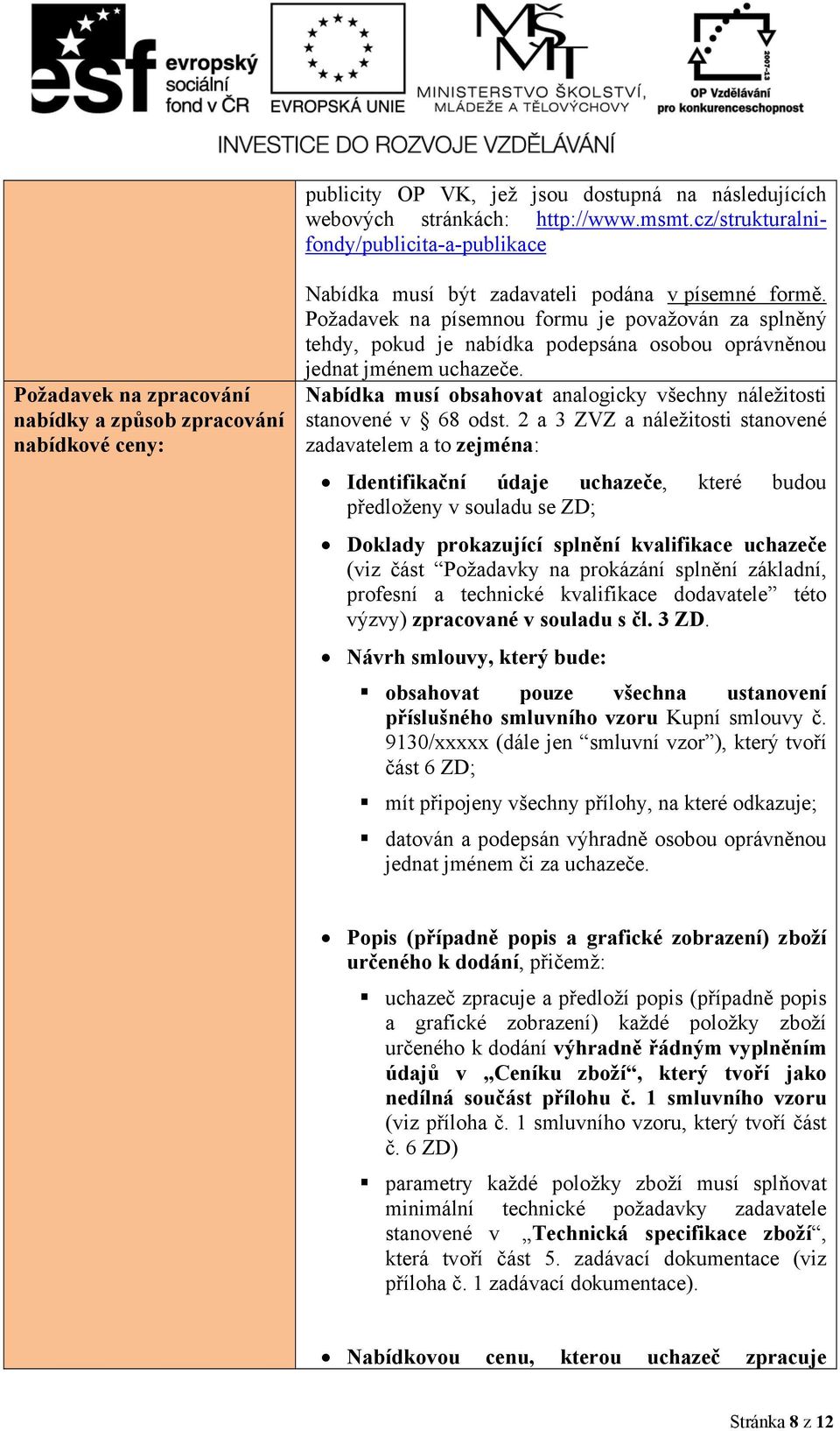 Požadavek na písemnou formu je považován za splněný tehdy, pokud je nabídka podepsána osobou oprávněnou jednat jménem uchazeče.