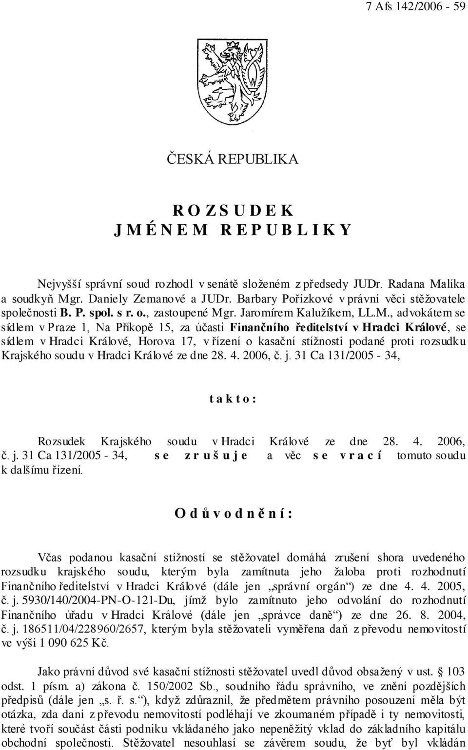r. Jaromírem Kalužíkem, LL.M.