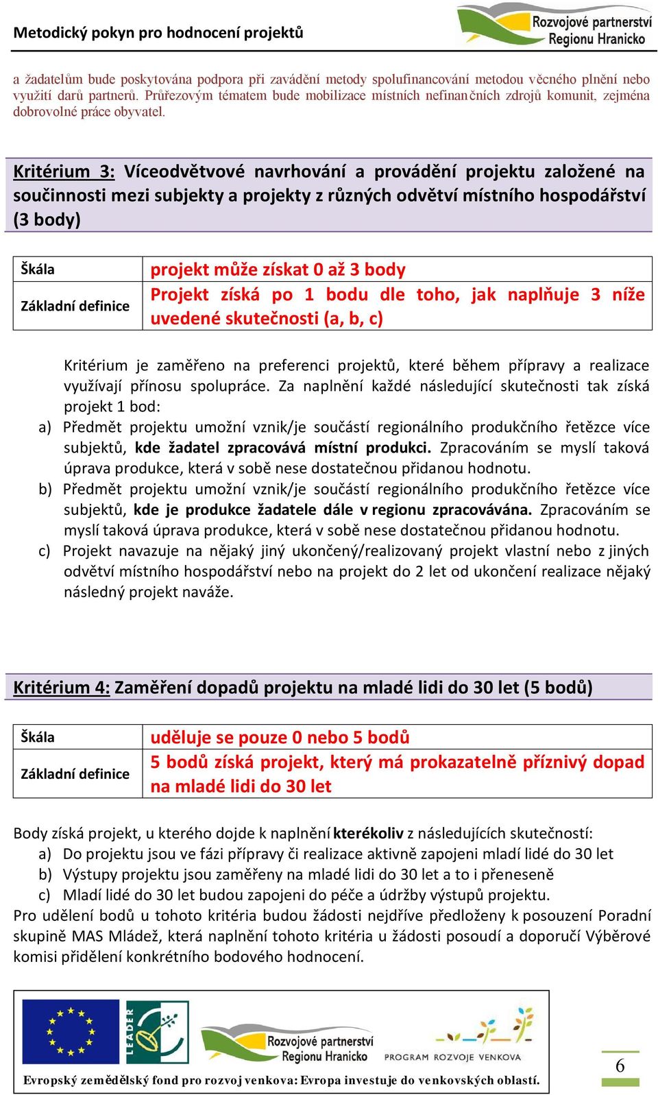 Kritérium 3: Víceodvětvové navrhování a provádění projektu založené na součinnosti mezi subjekty a projekty z různých odvětví místního hospodářství (3 body) projekt může získat 0 až 3 body Projekt