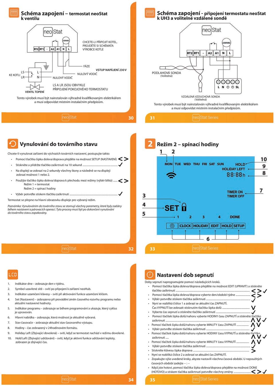 Režim 1 = termostat Režim 2 = spínací hodiny Termostat se přepne na hlavní obrazovku displeje pro vybraný režim.