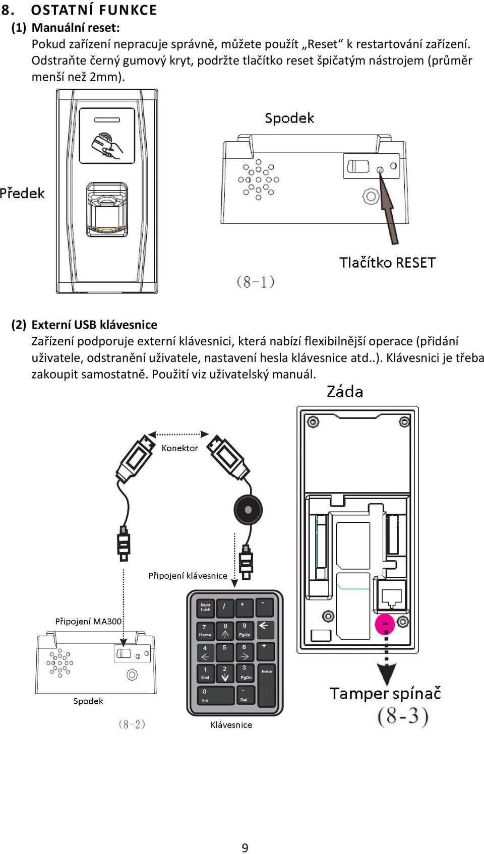 (2) Externí USB klávesnice Zařízení podporuje externí klávesnici, která nabízí flexibilnější operace (přidání