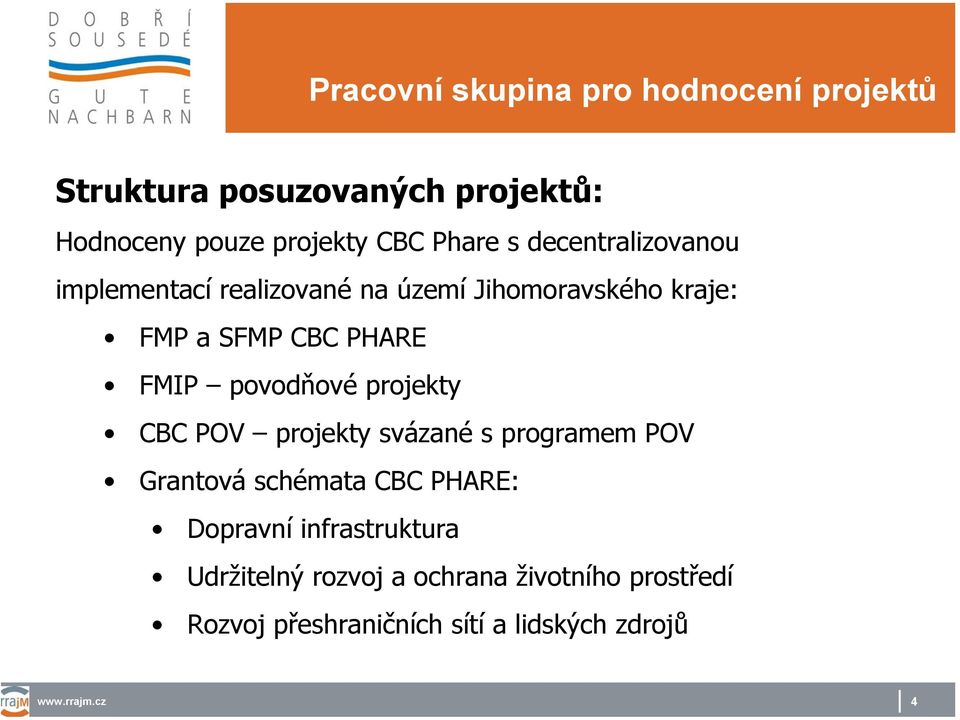 projekty CBC POV projekty svázané s programem POV Grantová schémata CBC PHARE: Dopravní