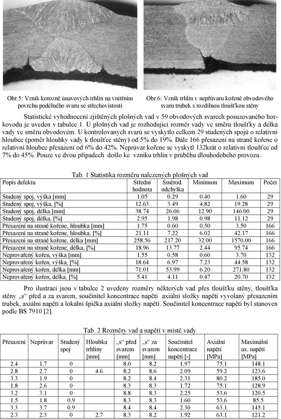 tabulce 1. U plošných vad je rozhodující rozměr vady ve směru tloušťky a délka vady ve směru obvodovém.