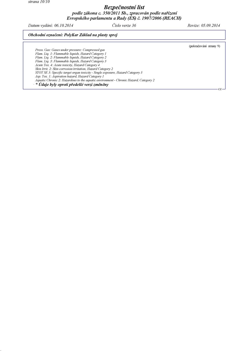 2: Skin corrosion/irritation, Hazard Category 2 STOT SE 3: Specific target organ toxicity - Single exposure, Hazard Category 3 Asp. Tox.