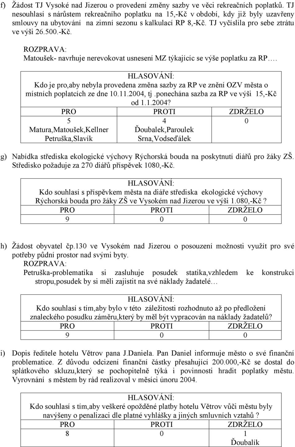 Kdo je pro,aby nebyla provedena změna sazby za RP ve znění OZV města o místních poplatcích ze dne 1.11.24,