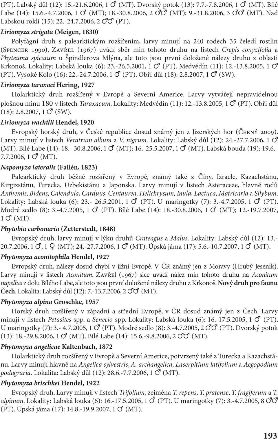 ZAVřEL (1967) uvádí sběr min tohoto druhu na listech Crepis conyzifolia a Phyteuma spicatum u Špindlerova Mlýna, ale toto jsou první doložené nálezy druhu z oblasti Krkonoš.