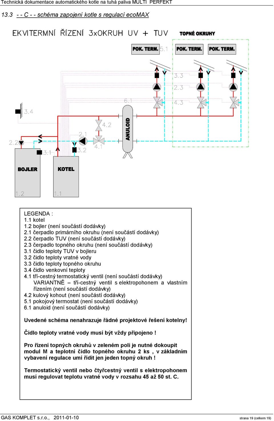 4 čidlo venkovní teploty 4.1 tří-cestný termostatický ventil (není součástí dodávky) VARIANTNĚ tří-cestný ventil s elektropohonem a vlastním řízením (není součástí dodávky) 4.