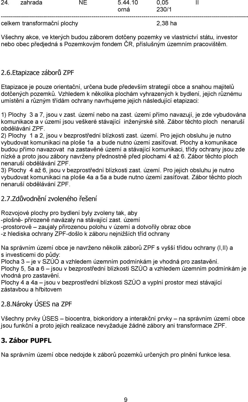 příslušným územním pracovištěm. 2.6.Etapizace záborů ZPF Etapizace je pouze orientační, určena bude především strategií obce a snahou majitelů dotčených pozemků.