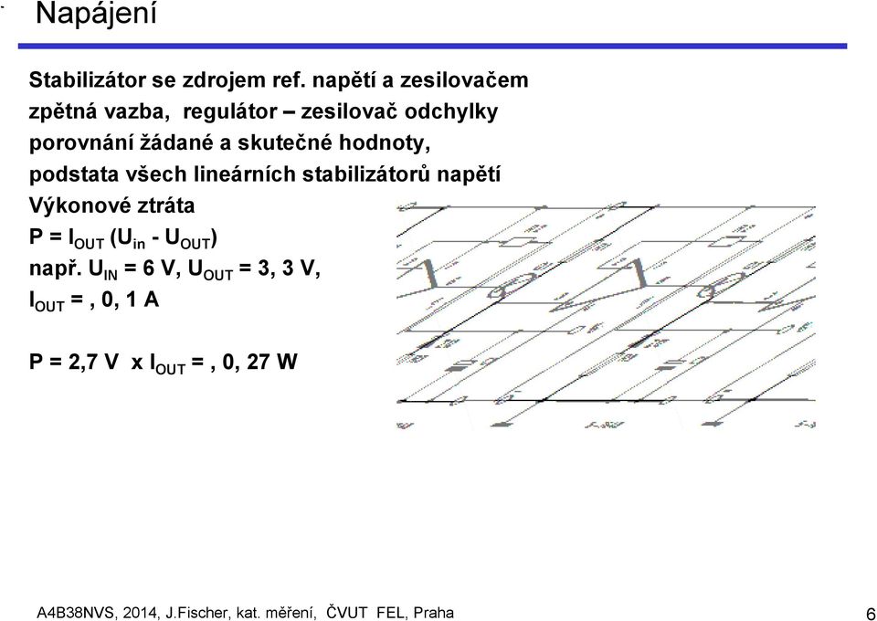 skutečné hodnoty, podstata všech lineárních stabilizátorů napětí Výkonové ztráta P = I OUT