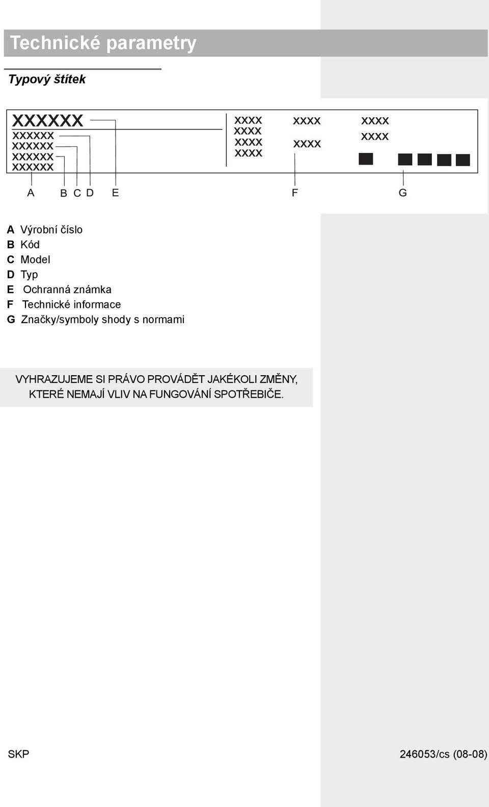 Značky/symboly shody s normami VYHRAZUJEME SI PRÁVO PROVÁDĚT