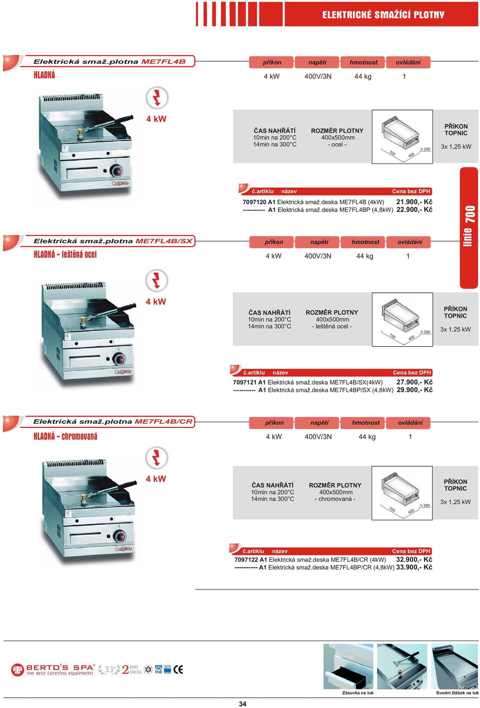 deska ME7FL4B/SX (4kW) 27.900,- Kè ----------- A1 Elektrická smaž.deska ME7FL4BP/SX (4,8kW) 29.900,- Kè Elektrická smaž.