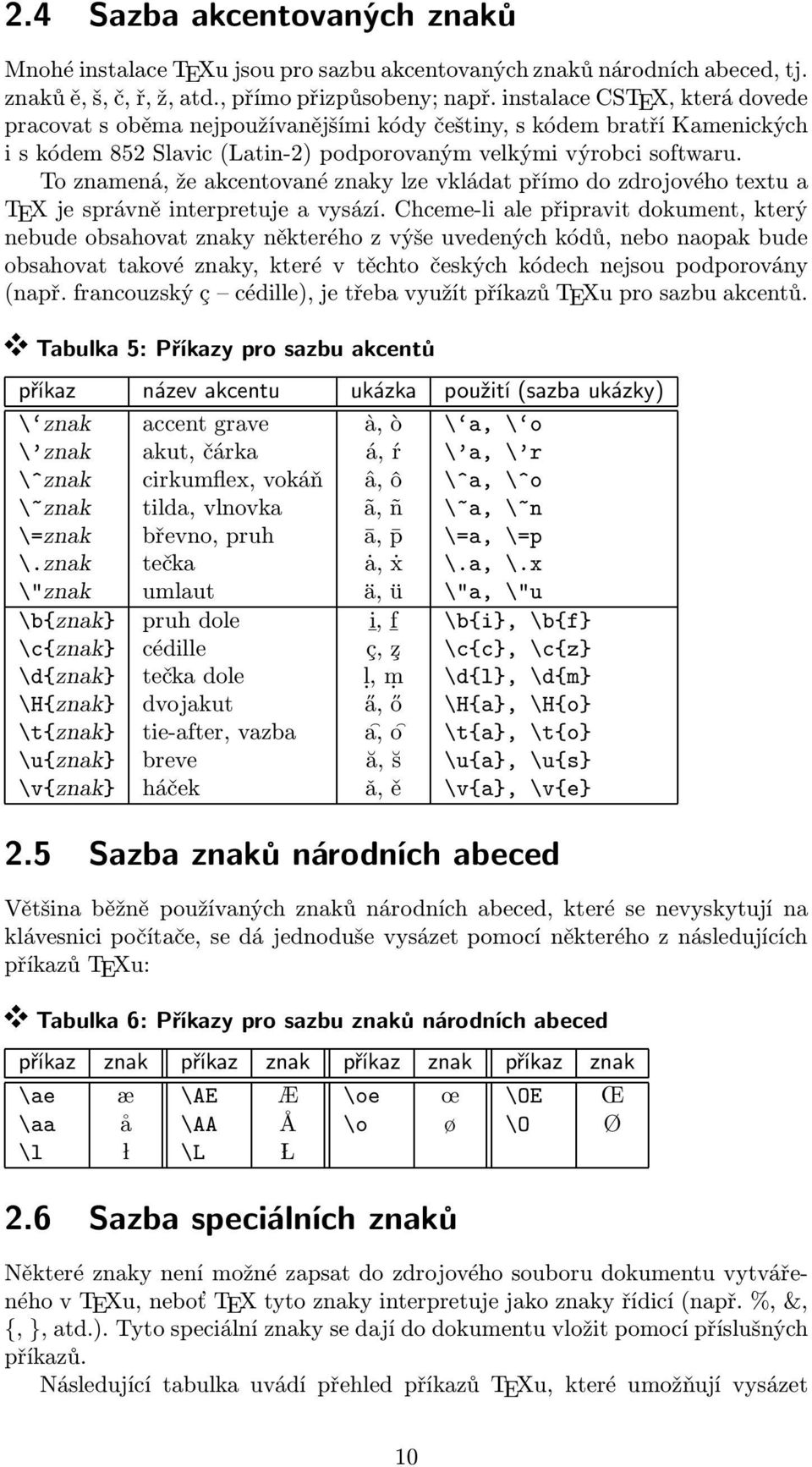 To znamená, že akcentované znaky lze vkládat přímo do zdrojového textu a TEX je správně interpretuje a vysází.