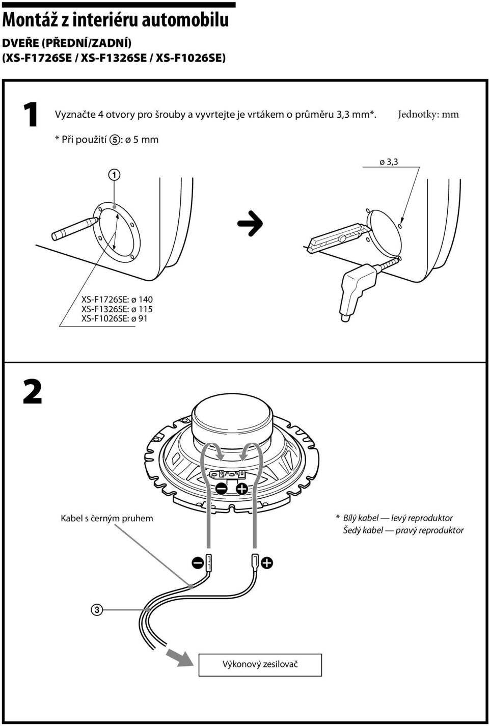 * Při použití : ø 5 mm ø 3,3 Jednotky: mm XS-F1726SE: ø 140 XS-F1326SE: ø 115 XS-F1026SE: