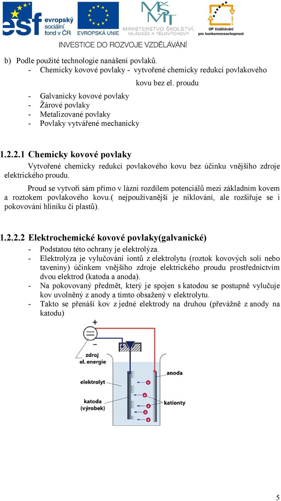 2.1 Chemicky kovové povlaky Vytvořené chemicky redukcí povlakového kovu bez účinku vnějšího zdroje elektrického proudu.