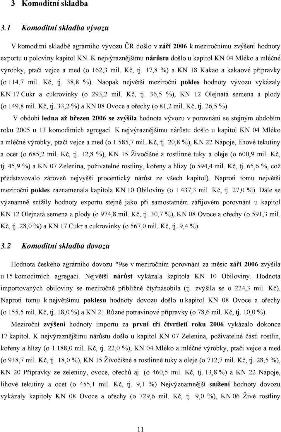 Naopak největší meziroční pokles hodnoty vývozu vykázaly KN 17 Cukr a cukrovinky (o 293,2 mil. Kč, tj. 36,5 %), KN 12 Olejnatá semena a plody (o 149,8 mil. Kč, tj. 33,2 %) a KN 08 Ovoce a ořechy (o 81,2 mil.