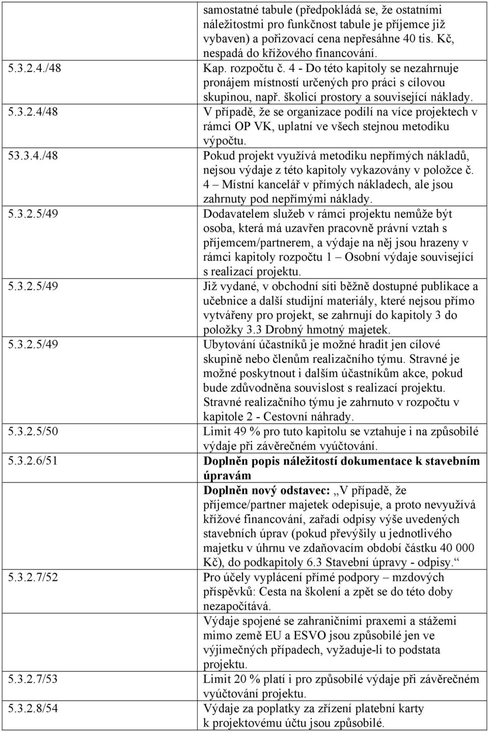 4/48 V případě, že se organizace podílí na více projektech v rámci OP VK, uplatní ve všech stejnou metodiku výpočtu. 53.3.4./48 Pokud projekt využívá metodiku nepřímých nákladů, nejsou výdaje z této kapitoly vykazovány v položce č.