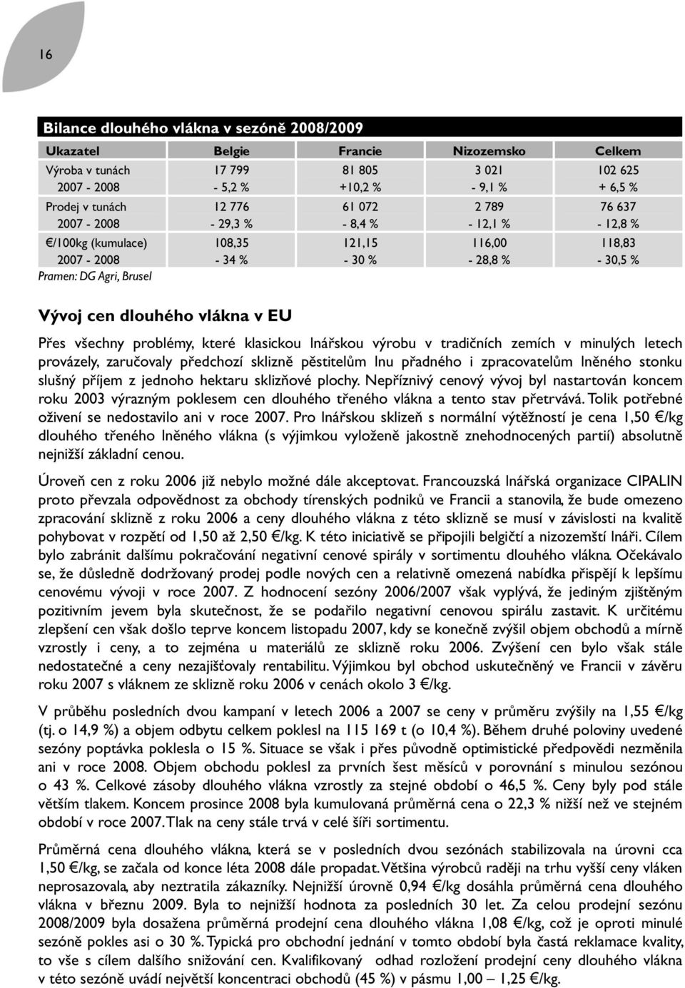 všechny problémy, které klasickou lnářskou výrobu v tradičních zemích v minulých letech provázely, zaručovaly předchozí sklizně pěstitelům lnu přadného i zpracovatelům lněného stonku slušný příjem z