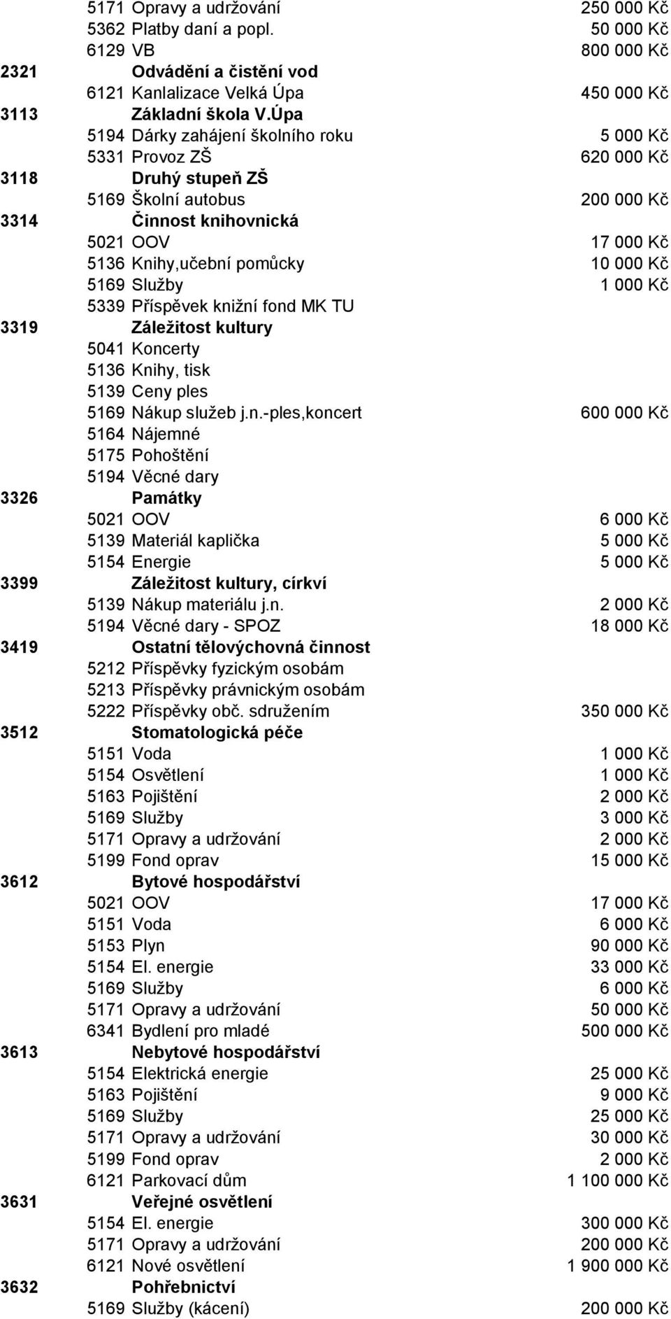 000 Kč 5169 Služby 1 000 Kč 5339 Příspěvek kni