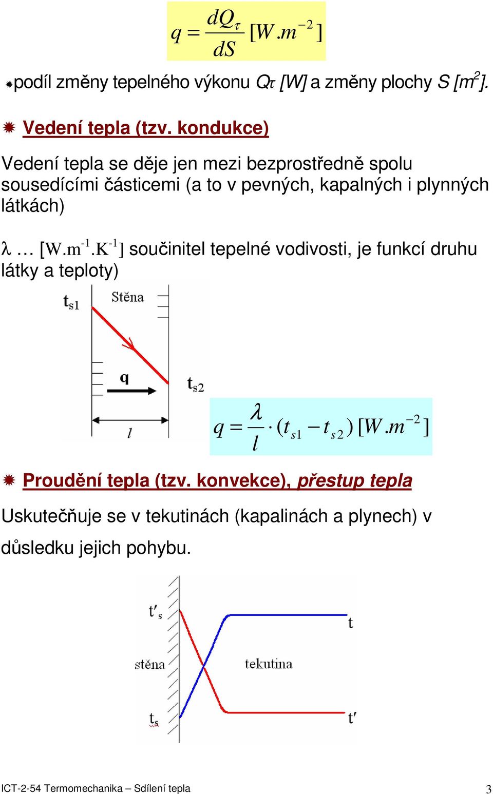 látkách) λ [W. -1.K -1 součinitel tepelné vodivosti, je funkcí druhu látky a teploty) q λ = ( ts 1 ts2) [ W.