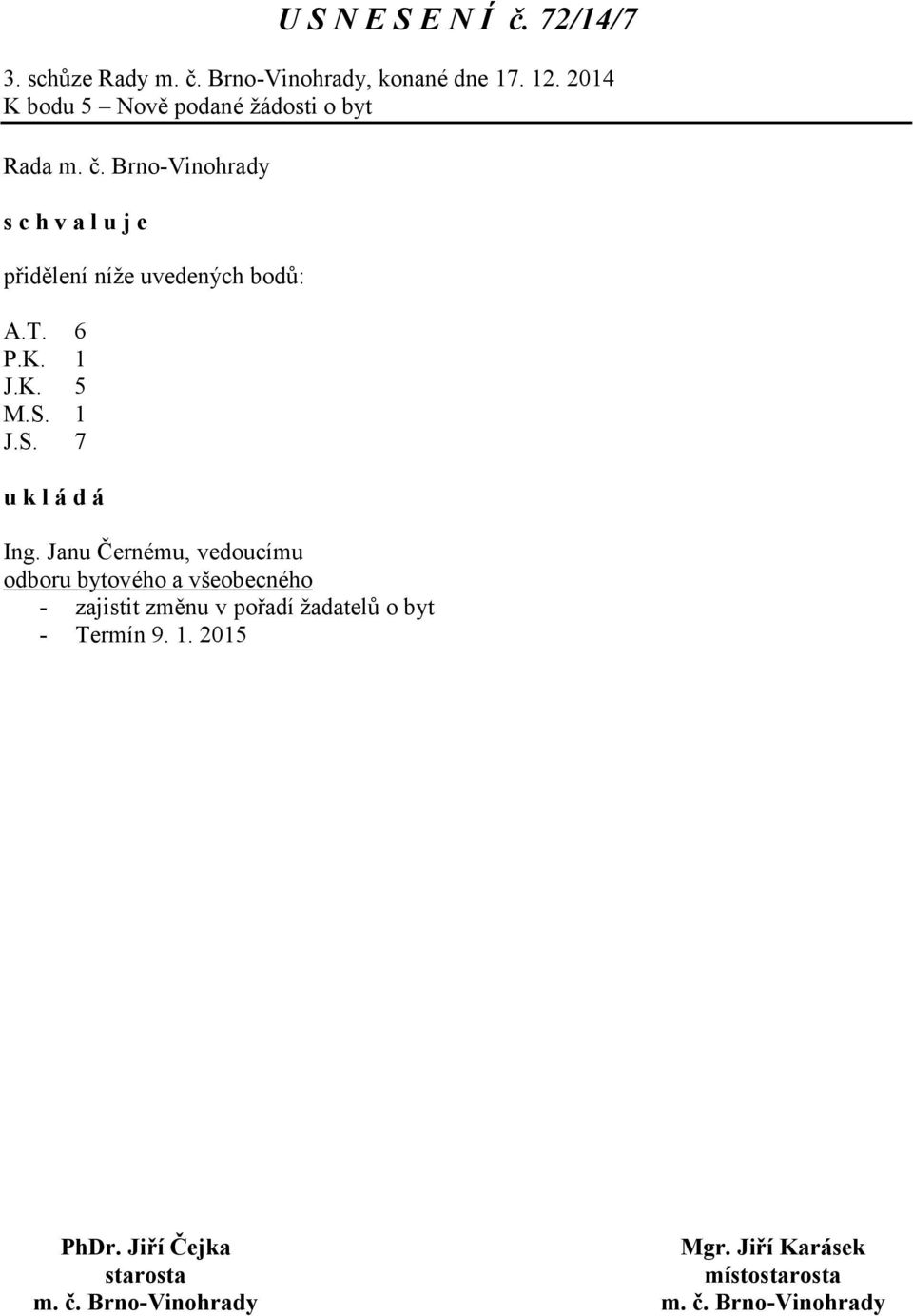 bodů: A.T. 6 P.K. 1 J.K. 5 M.S. 1 J.S. 7 Ing.