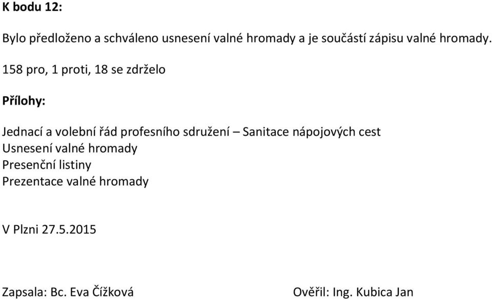 158 pro, 1 proti, 18 se zdrželo Přílohy: Jednací a volební řád profesního sdružení