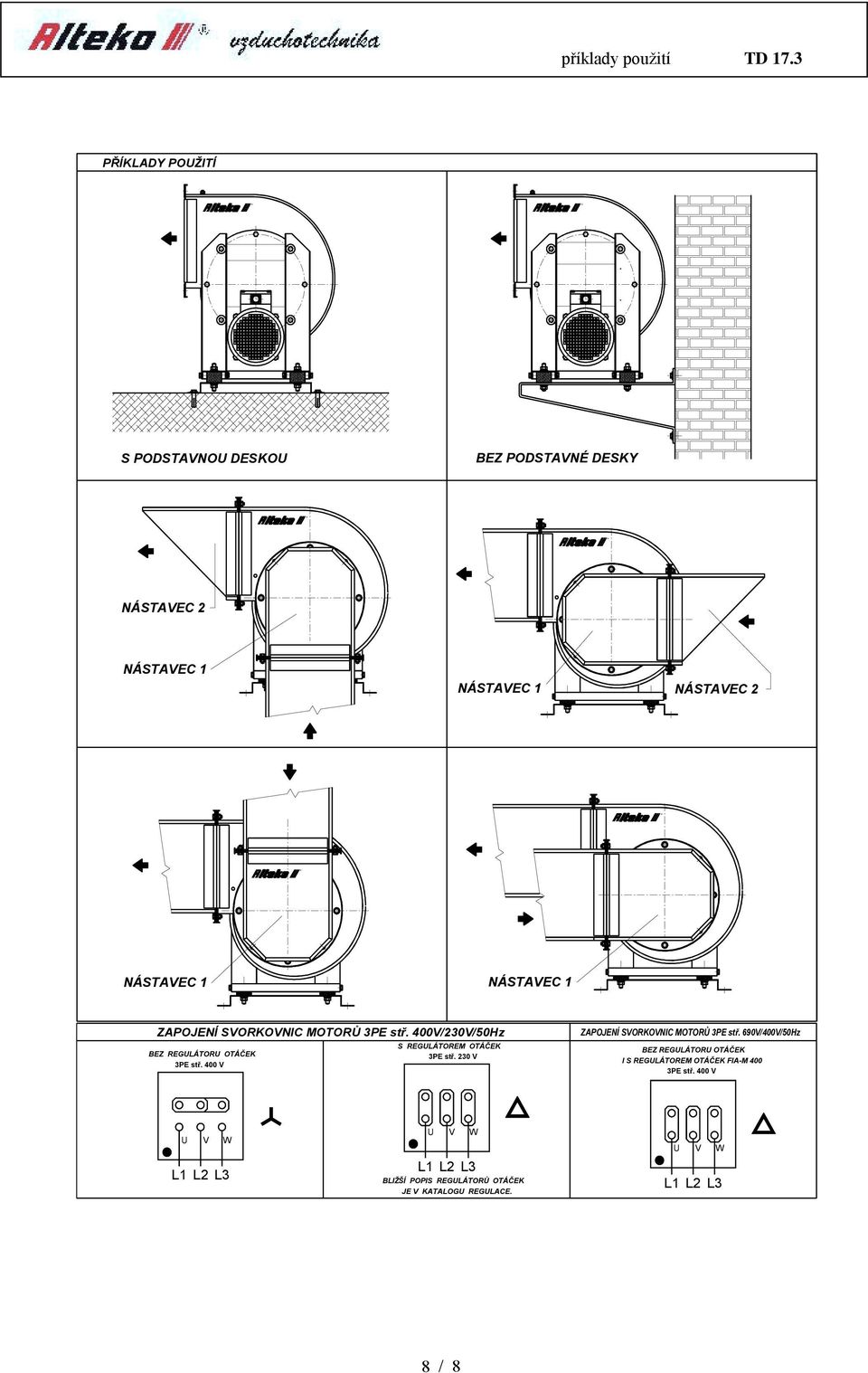 ZPOJENÍ SVORKOVNI MOTORŮ 3PE stř. 4V/3V/5Hz EZ REGULÁTORU OTÁČEK 3PE stř. 4 V S REGULÁTOREM OTÁČEK 3PE stř.