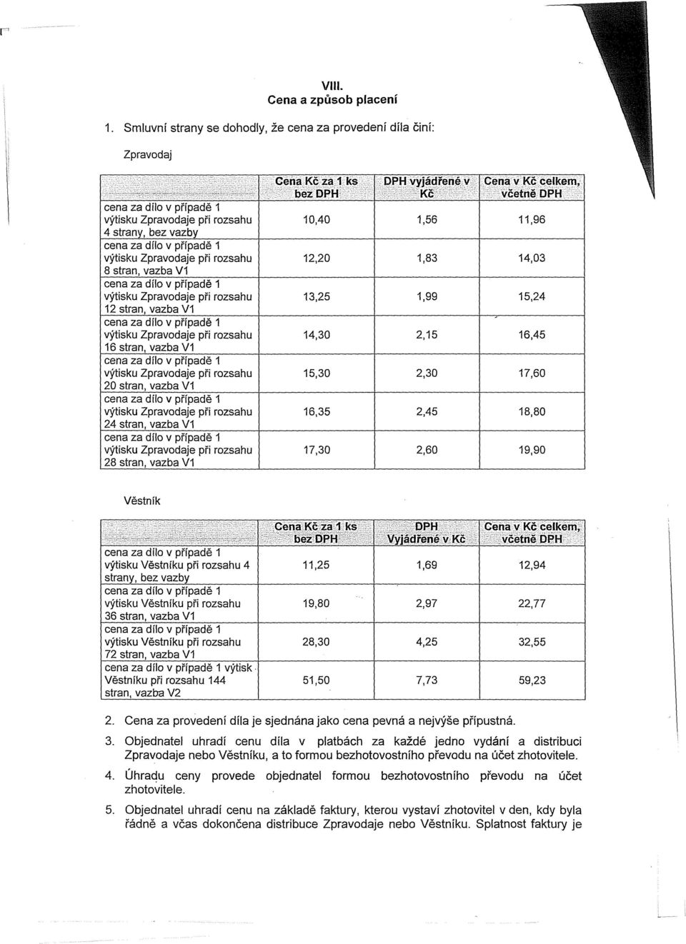 V1 Cena Kč za 1 ks bez DPH DPH vyjádřené v Kč Cena v Kč celkem, včetně DPH 10,40 1,56 11,96 12,20 1,83 14,03 13,25 1,99 15,24 14,30 2,15 16,45 15,30 2,30 17,60 16,35 2,45 18,80 17,30 2,60 19,90