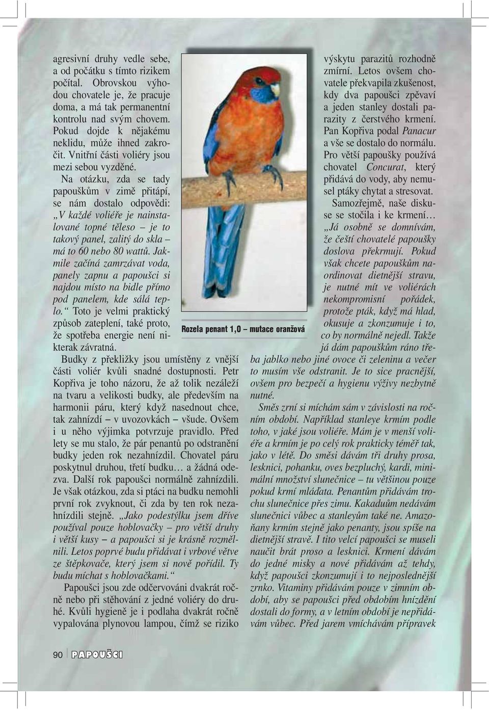 Na otázku, zda se tady papouškům v zimě přitápí, se nám dostalo odpovědi: V každé voliéře je nainstalované topné těleso je to takový panel, zalitý do skla má to 60 nebo 80 wattů.