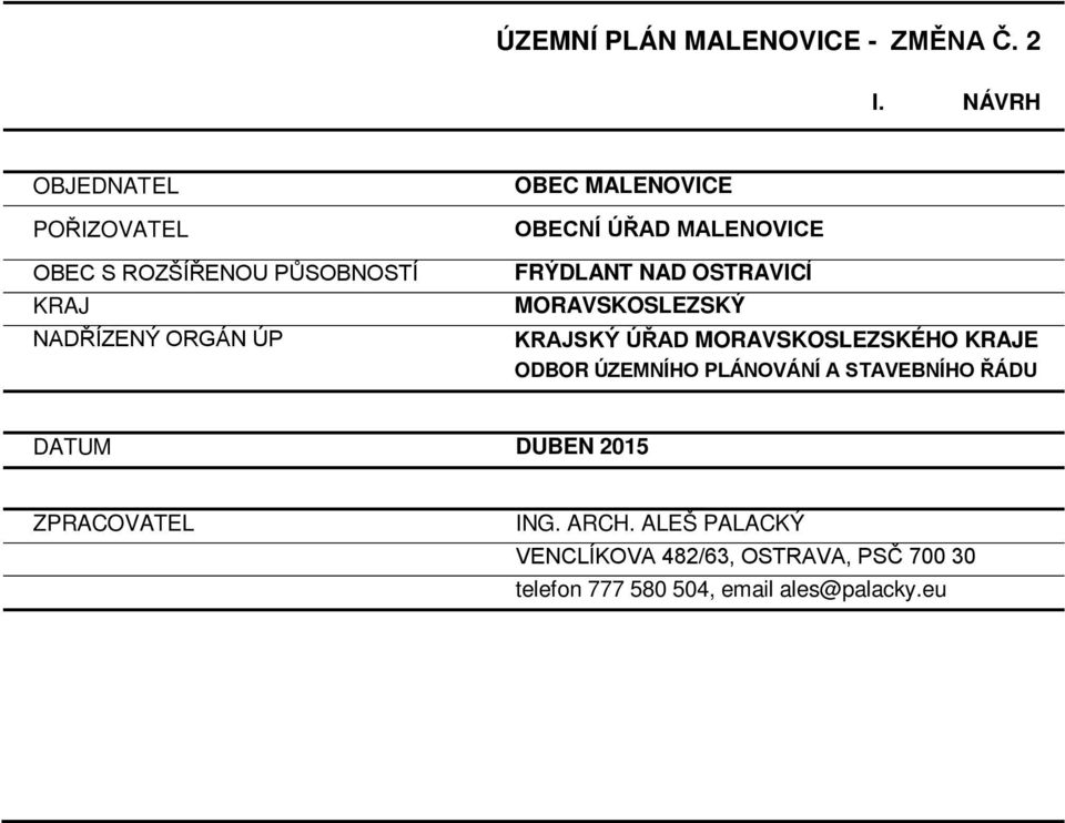 OBECNÍ ÚŘAD MALENOVICE FRÝDLANT NAD OSTRAVICÍ MORAVSKOSLEZSKÝ KRAJSKÝ ÚŘAD MORAVSKOSLEZSKÉHO KRAJE