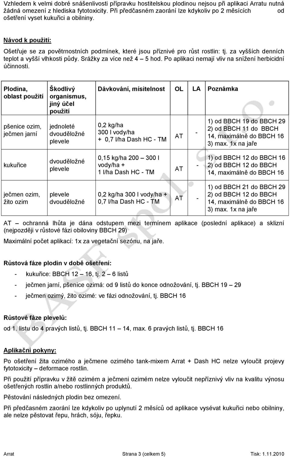za vyšších denních teplot a vyšší vlhkosti půdy. Srážky za více než 4 5 hod. Po aplikaci nemají vliv na snížení herbicidní účinnosti.