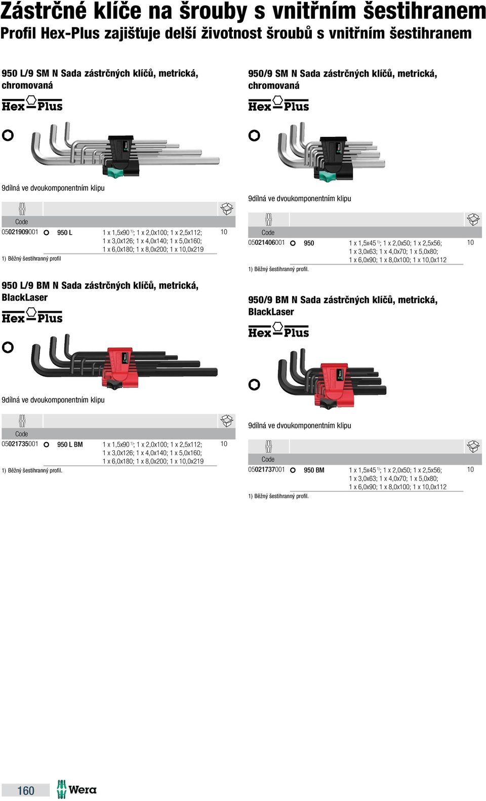 5,0x160; 1 x 6,0x180; 1 x 8,0x200; 1 x,0x219 1) Běžný šestihranný profil 950 L/9 BM N Sada zástrčných klíčů, metrická, BlackLaser 05021406001 950 1 x 1,5x45 1) ; 1 x 2,0x50; 1 x 2,5x56; 1 x 3,0x63; 1