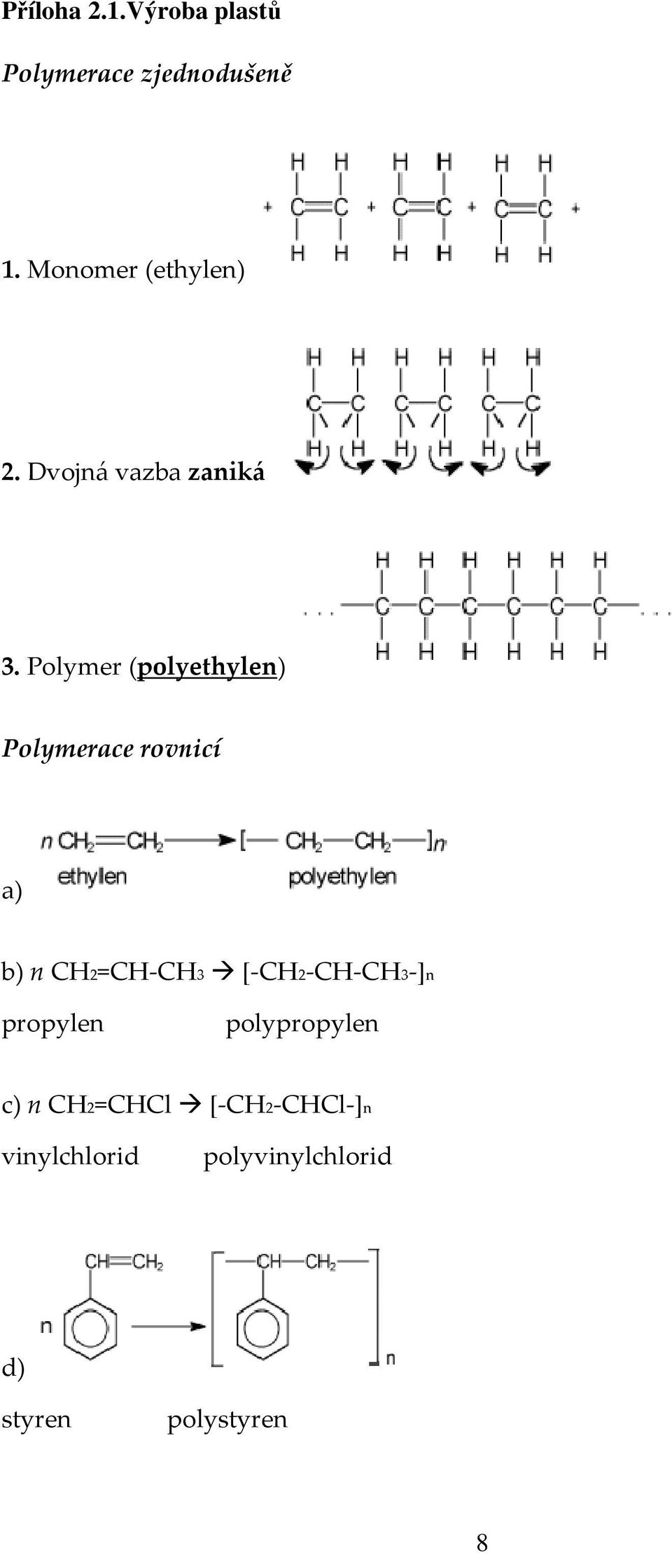 Polymer (polyethylen) Polymerace rovnicí a) b) n CH2=CH-CH3