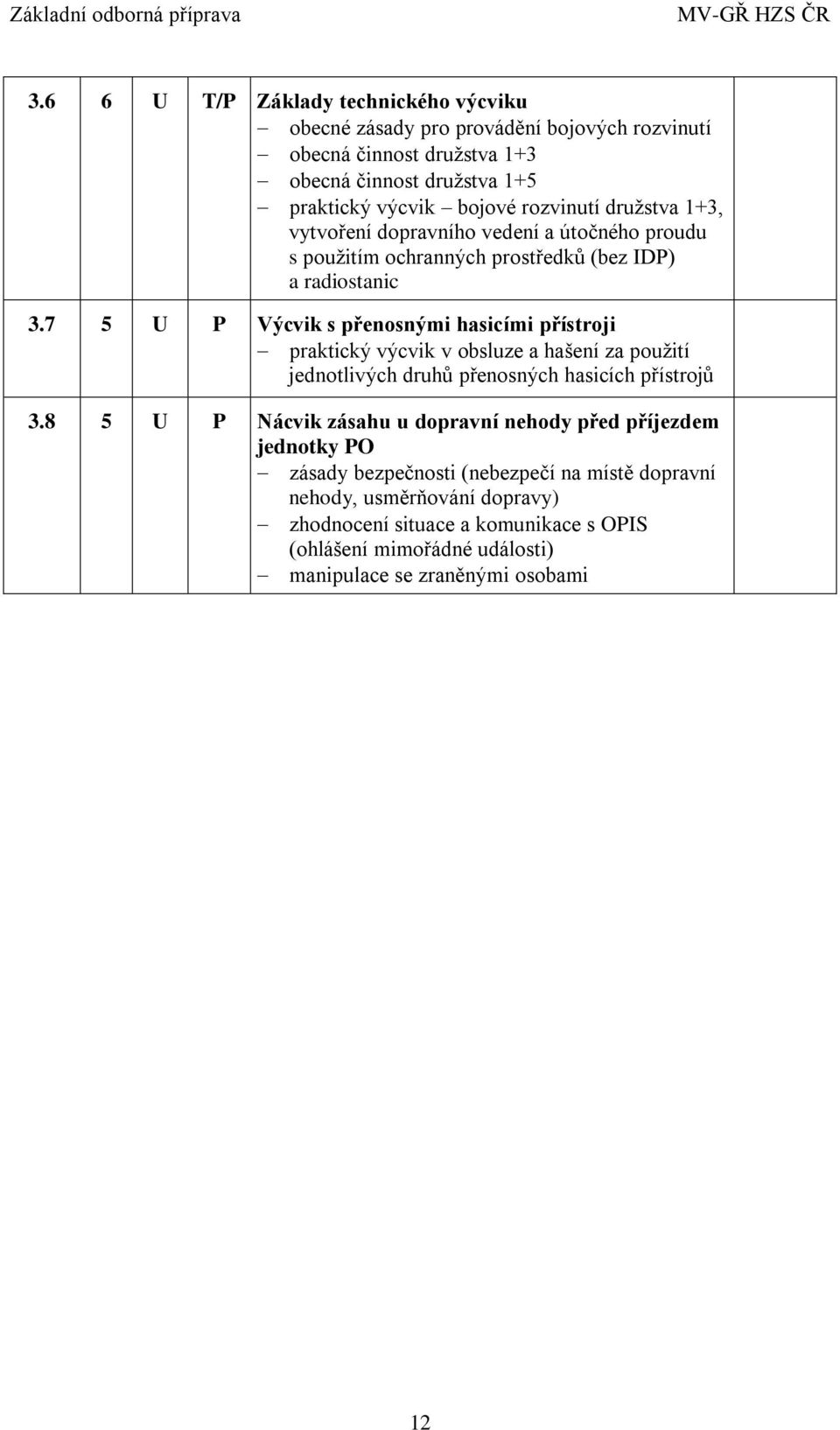 7 5 U P Výcvik s přenosnými hasicími přístroji praktický výcvik v obsluze a hašení za použití jednotlivých druhů přenosných hasicích přístrojů 3.