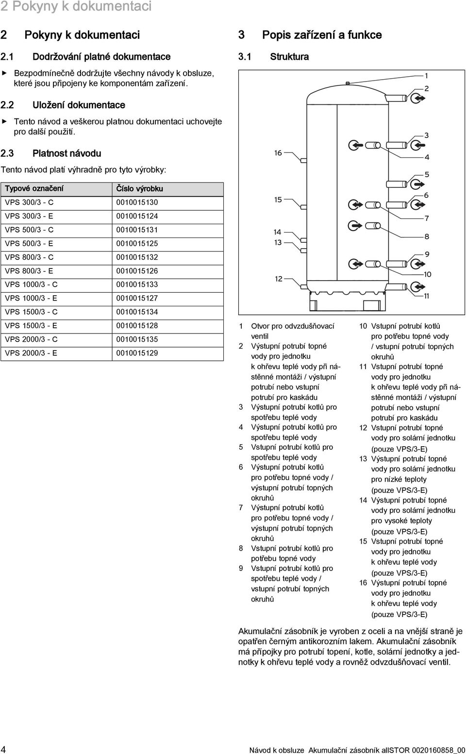 3 Platnost návodu Tento návod platí výhradně pro tyto výrobky: Typové označení Číslo výrobku VPS 300/3 - C 0010015130 VPS 300/3 - E 0010015124 VPS 500/3 - C 0010015131 VPS 500/3 - E 0010015125 VPS