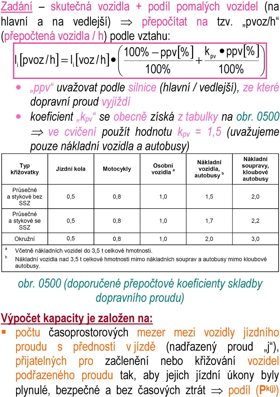 koeficient kpv se obecně získá z tabulky na obr. 0500 ve cvičení použít hodnotu kpv = 1,5 (uvažujeme pouze nákladní vozidla a autobusy) obr.