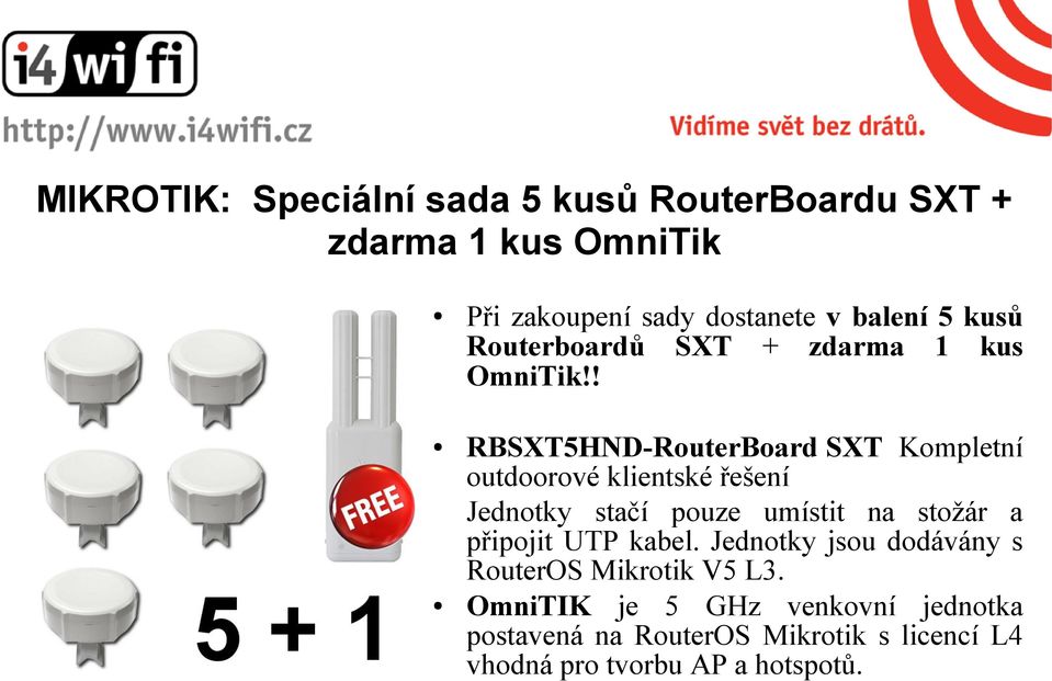 ! RBSXT5HND-RouterBoard SXT Kompletní outdoorové klientské řešení Jednotky stačí pouze umístit na stožár a
