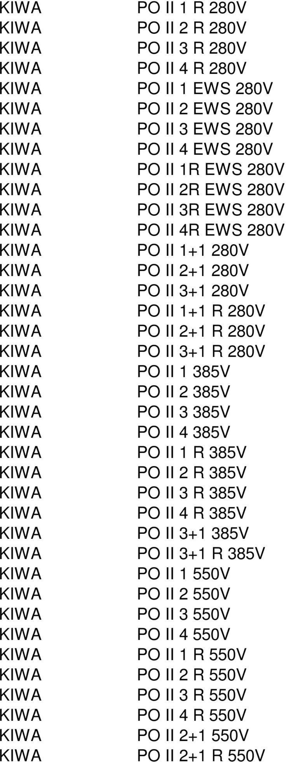 280V PO II 1 385V PO II 2 385V PO II 3 385V PO II 4 385V PO II 1 R 385V PO II 2 R 385V PO II 3 R 385V PO II 4 R 385V PO II 3+1 385V PO II 3+1 R